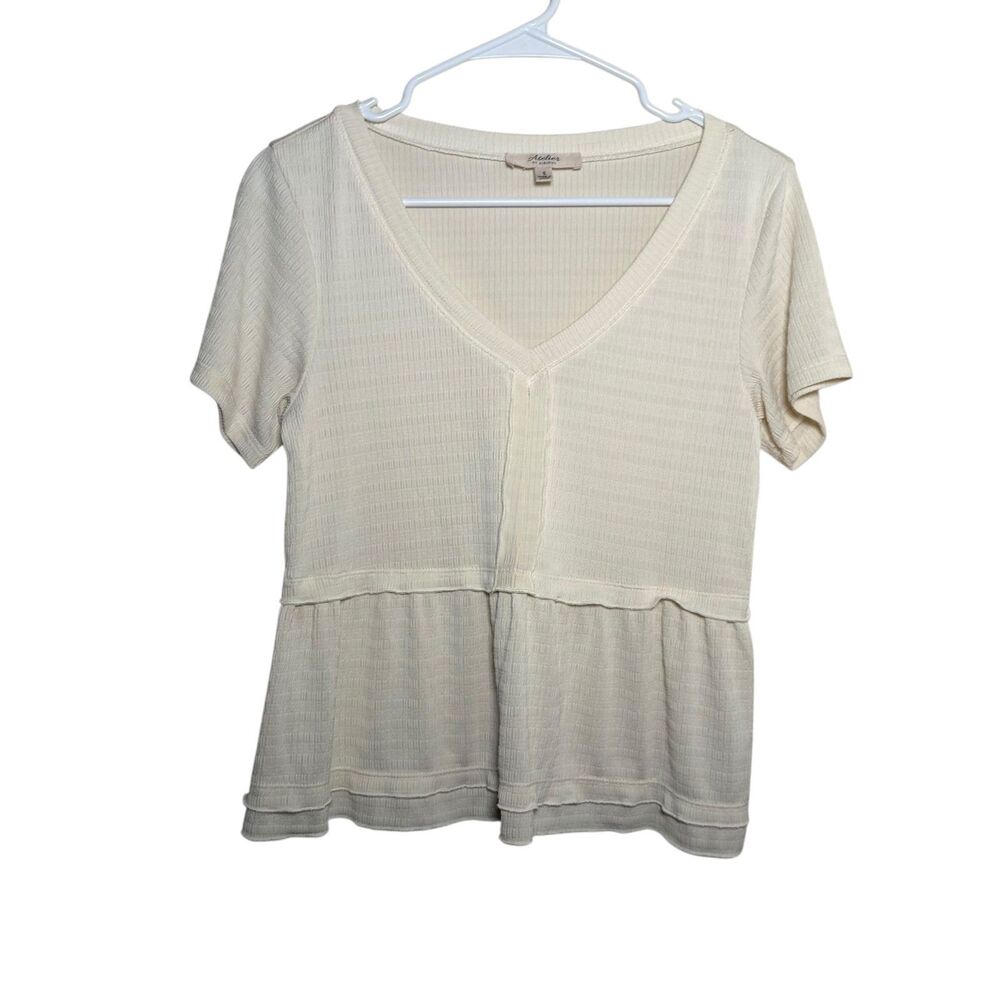 Atelier by Kirious Blouse Women's Small V-Neck Short Sleeve Ruffle Casual Top